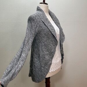 Roxy Boho Surf Open Front Shawl Collar Knit Cardigan Gray Sweater Women M